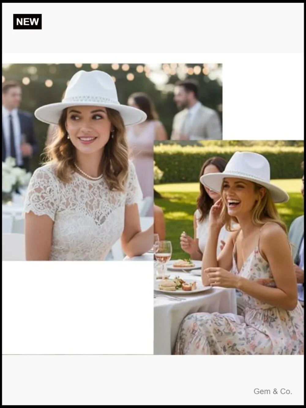 Wide Brim Fedora Hat with Pearl Panama Hat Adjustable